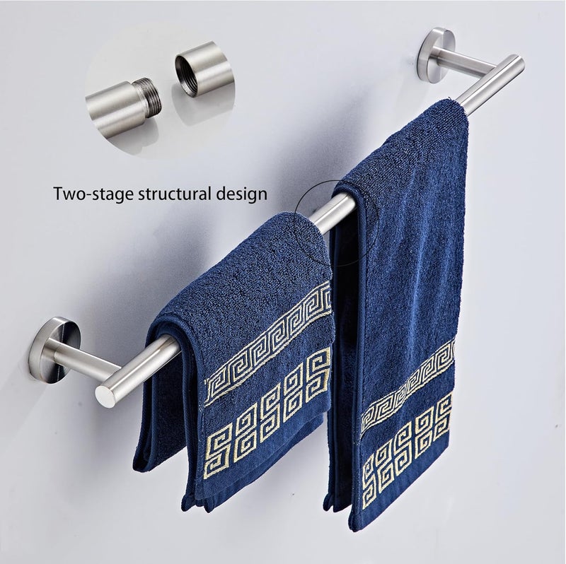 KUUBTH Brushed Nickel Bathroom Hardware Set 5 Piece with Towel Racks for Bathroom, SUS304 Stainless Steel Bath Towel Bar Set, 24 Inch Wall Mounted Accessories Kit… - Image 2